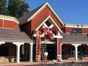 Commerical exterior painting at Field Stone Grill in Portage, Mich., by PMV Custom Finishes.